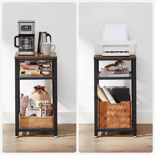 VASAGLE Vintage végeasztal, oldalasztal 2 hálós polccal, hangsúlyos asztal állítható