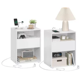 Éjjeli szekrények, 2 darab, fiókkal, klasszikus fehér