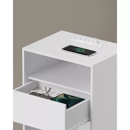 Éjjeli szekrények, 2 darab, fiókkal, klasszikus fehér