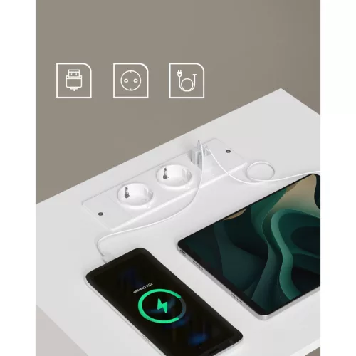 Éjjeli szekrény, fiókos, USB aljzattal, modern, fehér 40x30x50cm