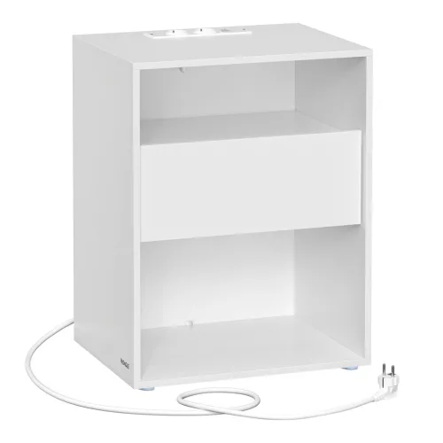 Éjjeli szekrény, fiókos, USB aljzattal, modern, fehér 40x30x50cm