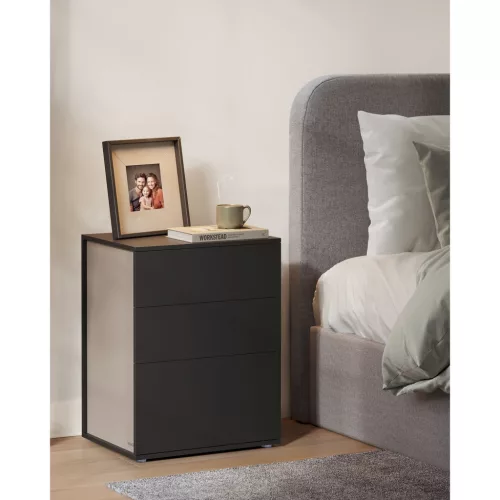 Éjjeli szekrény, 3 fiókkal, modern, fekete és bézs 40x40x60cm