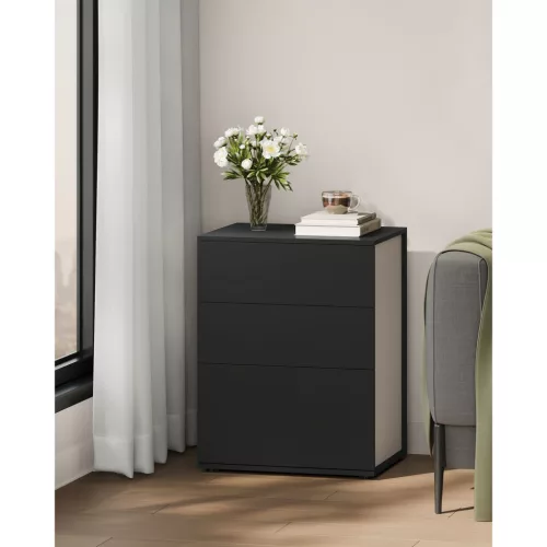 Éjjeli szekrény, 3 fiókkal, modern, fekete és bézs 40x40x60cm