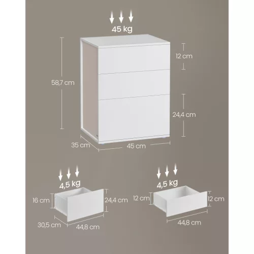VASAGLE Szupergyors, szerszám nélküli összeszerelésű éjjeliszekrény, 3 tárolófiókkal,