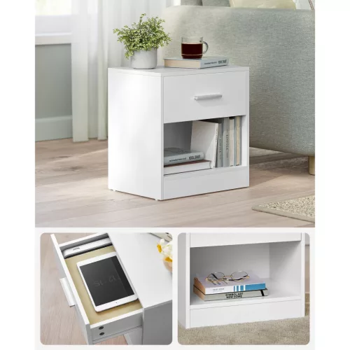 VASAGLE éjjeliszekrények, 2 darabos szett, oldalsó asztal fiókkal, fogantyúval, nyitott