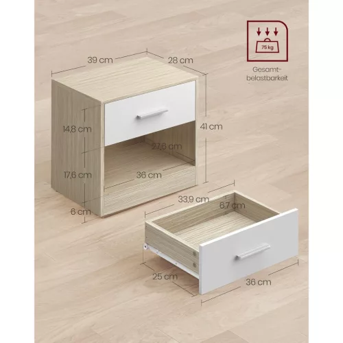 2 db éjjeliszekrény szett, fiókos, bézs