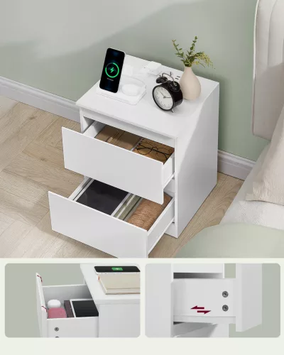 2 db éjjeliszekrény, fiókos, USB aljzattal, felhőfehér 40x35x60cm