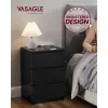Éjjeliszekrény, 3 fiók, 2 USB port, modern, ébenfekete, 40 x 35 x 59 cm