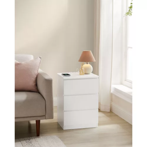 2 db éjjeliszekrény, fiókos, modern, USB aljzattal, fehér 40x30x50cm