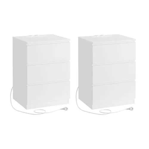 2 db éjjeliszekrény, fiókos, modern, USB aljzattal, fehér 40x30x50cm
