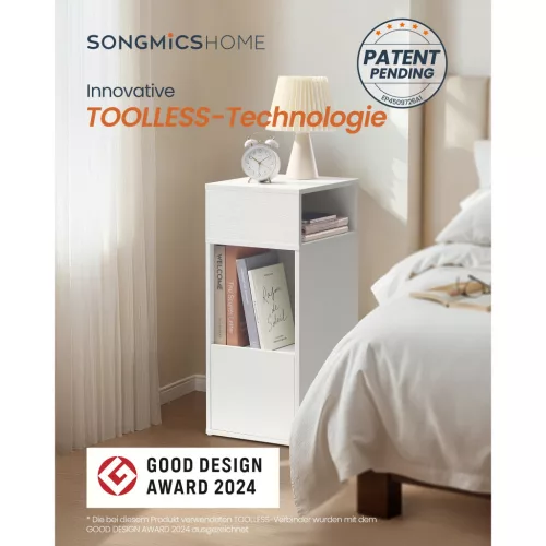 Vékony éjjeli szekrény, gyors összeszerelés, fehér, 30 x 25 x 59 cm