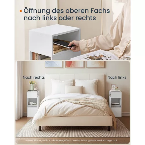 Vékony éjjeli szekrény, gyors összeszerelés, fehér, 30 x 25 x 59 cm