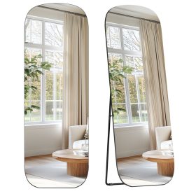   Teljes hosszúságú tükör, lekerekített téglalap, állványos, fekete