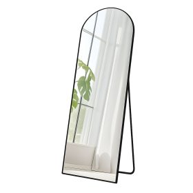 Teljes hosszúságú tükör, ívelt, állványos, alumínium keret, fekete