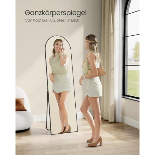 Teljes hosszúságú tükör, ívelt, állványos, alumínium keret, fekete