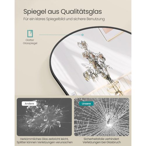 Teljes hosszúságú tükör, ívelt, állványos, alumínium keret, fekete