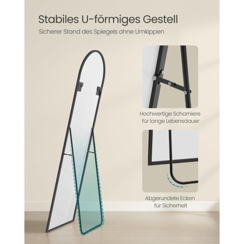 Teljes hosszúságú tükör, ívelt, állványos, alumínium keret, fekete