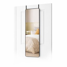 Teljes hosszúságú tükör, téglalap, falra szerelhető, alumínium keret, fekete