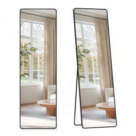   Teljes hosszúságú tükör, téglalap, állványos, alumínium keret, fekete