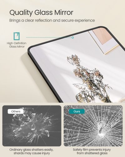 Teljes hosszúságú tükör, téglalap, állványos, alumínium keret, fekete