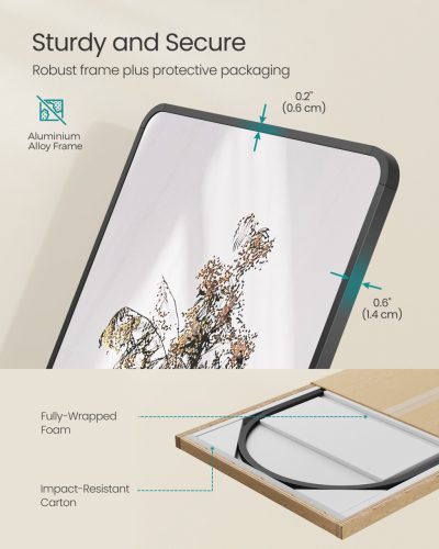 Teljes hosszúságú tükör, téglalap, állványos, alumínium keret, fekete