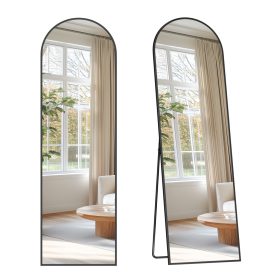   Teljes hosszúságú tükör, ívelt, állványos, alumínium keret, fekete