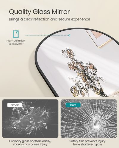 Teljes hosszúságú tükör, ívelt, állványos, alumínium keret, fekete