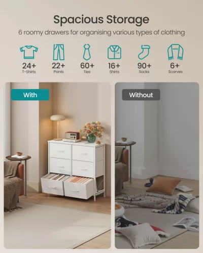 Tároló szekrény hat szövet fiókkal, ruhás szekrény, acél, felhőfehér