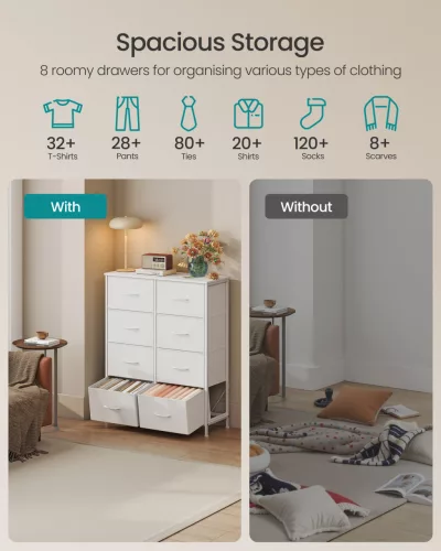 Tároló szekrény nyolc szövet fiókkal, ruhás szekrény, acél, felhőfehér