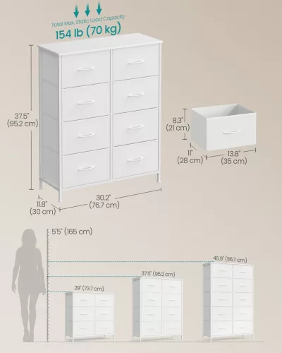 Tároló szekrény nyolc szövet fiókkal, ruhás szekrény, acél, felhőfehér