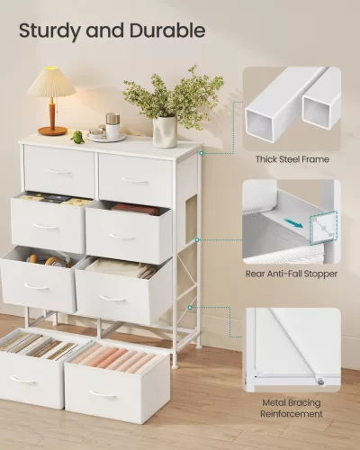 Tároló szekrény nyolc szövet fiókkal, ruhás szekrény, acél, felhőfehér