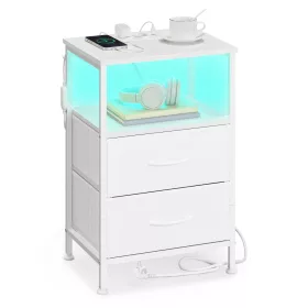   Éjjeli szekrény beépített töltővel, LED világítással, felhőfehér 40x35x60cm