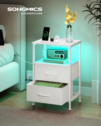 Éjjeli szekrény beépített töltővel, LED világítással, felhőfehér 40x35x60cm