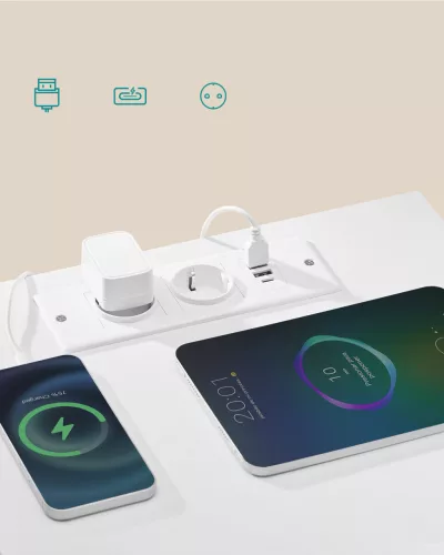 Éjjeli szekrény beépített töltővel, LED világítással, felhőfehér 40x35x60cm