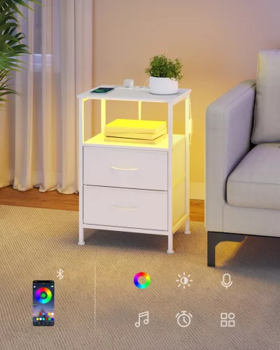 Éjjeli szekrény beépített töltővel, LED világítással, felhőfehér 40x35x60cm