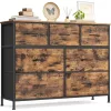 Tároló szekrény hét szövet fiókkal, ruhás szekrény, acél, rusztikus barna és fekete