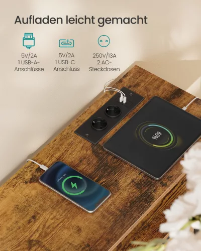 Tároló szekrény szövet fiókokkal, állítható LED világítással, rusztikus barna