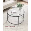 VASAGLE Kerek kávézóasztal, üvegasztal acél vázzal, nappali asztal, kanapéasztal, edzett