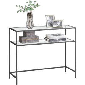 VASAGLE Konzol asztal, edzett üveg asztallap, modern kanapé vagy bejárati asztal, acél váz, 2