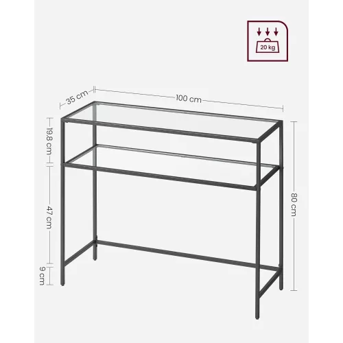 VASAGLE Konzol asztal, edzett üveg asztallap, modern kanapé vagy bejárati asztal, acél váz, 2