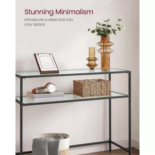 VASAGLE Konzol asztal, edzett üveg asztallap, modern kanapé vagy bejárati asztal, acél váz, 2