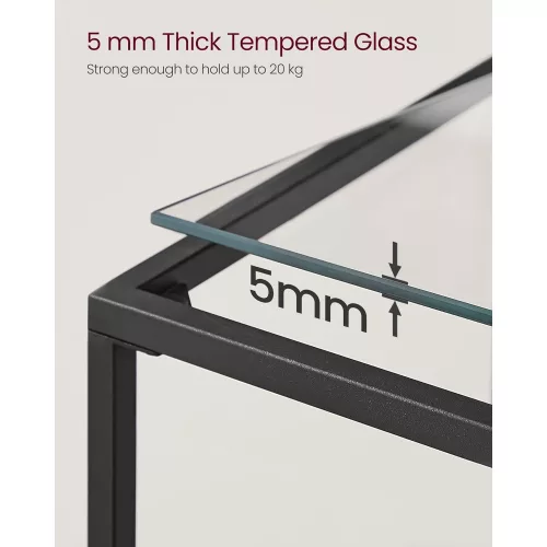 VASAGLE Konzol asztal, edzett üveg asztallap, modern kanapé vagy bejárati asztal, acél váz, 2