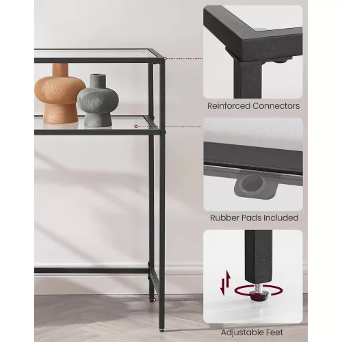 VASAGLE Konzol asztal, edzett üveg asztallap, modern kanapé vagy bejárati asztal, acél váz, 2