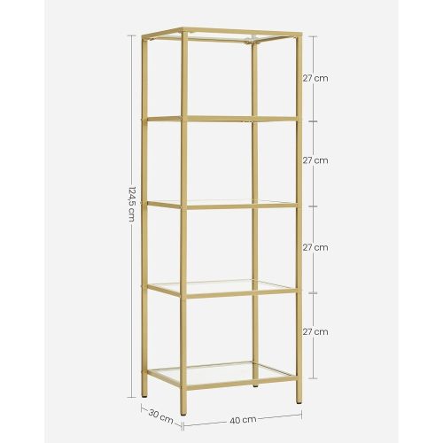 VASAGLE Polc egység, 5 szintes létrás polc, vékony üvegpolc hálószobához, fürdőszobához,