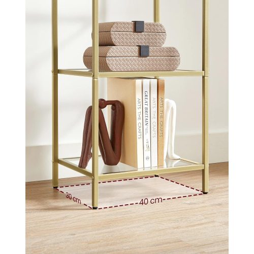 VASAGLE Polc egység, 5 szintes létrás polc, vékony üvegpolc hálószobához, fürdőszobához,