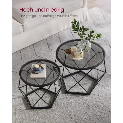 VASAGLE Kerek Dohányzóasztalok, 2 Oldalasztal Készlet, Modern Stílus, Levehető