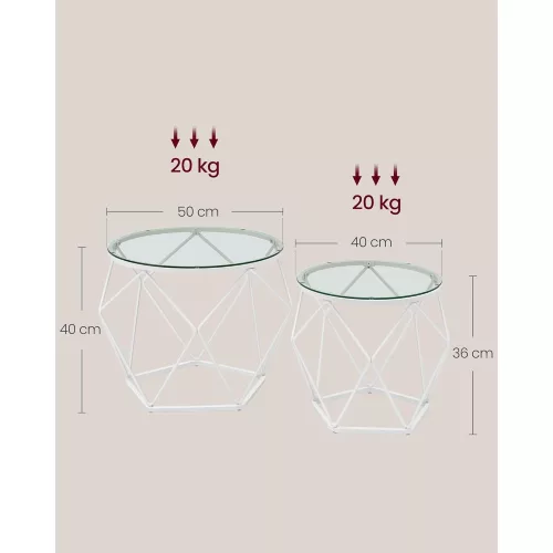 VASAGLE Kerek Kávézóasztalok, 2 darab Asztal, Modern Stílus, Levehető Asztallap,