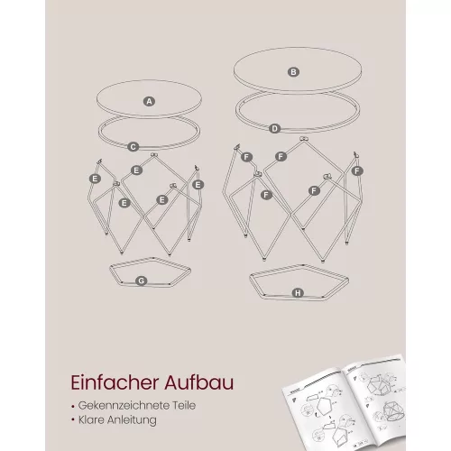 VASAGLE Kerek Kávézóasztalok, 2 darab Asztal, Modern Stílus, Levehető Asztallap,