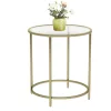 VASAGLE Kerek Oldalasztal, Edzett Üveg Végasztal Arany Fém Kerettel, Kis