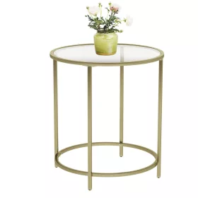 VASAGLE Kerek Oldalasztal, Edzett Üveg Végasztal Arany Fém Kerettel, Kis
